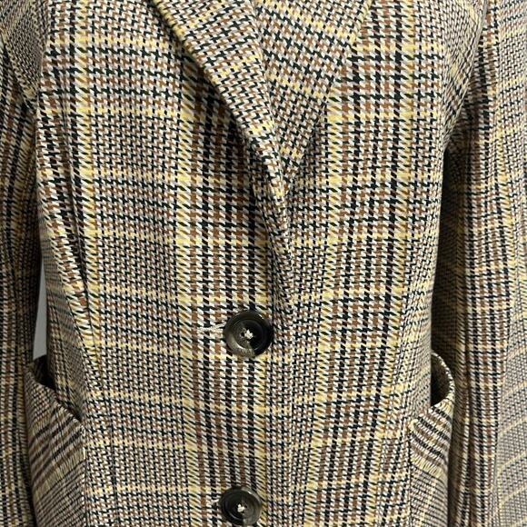 CABI Blazer Jacket size 8 Camel Brown Yellow Plaid Stretch Career Casual Pockets - Picture 5 of 11